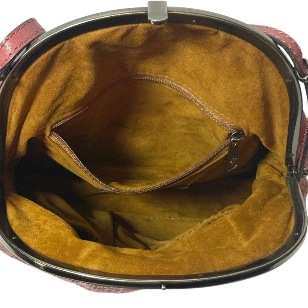 PATRICIA NASH Silvia Frame Bag Dusty Rose Leather & Knit Kiss Lock Crossbody